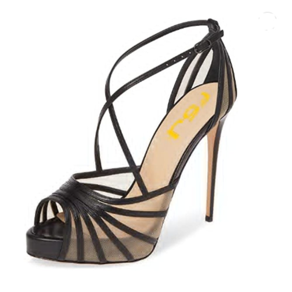 FSJ Peep Toe Crisscross Platform Sandals Ankle Strappy Stiletto High Heel Shoes